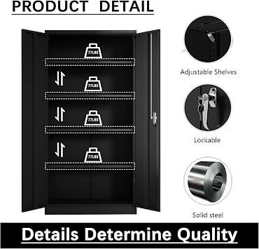 Metal Lockable Storage Cabinet with 2 Doors,Tall Garage Tool Cabinets with Adjustable Shelves,71 Steel Filing Storage Locker for Home Office,Garage