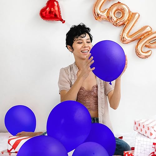 Miniatura 5 de EMART 100 globos azul rey de 12 pulgadas con cinta, helio de látex para cumpleaños, boda, baby shower, graduación, decoración de Navidad