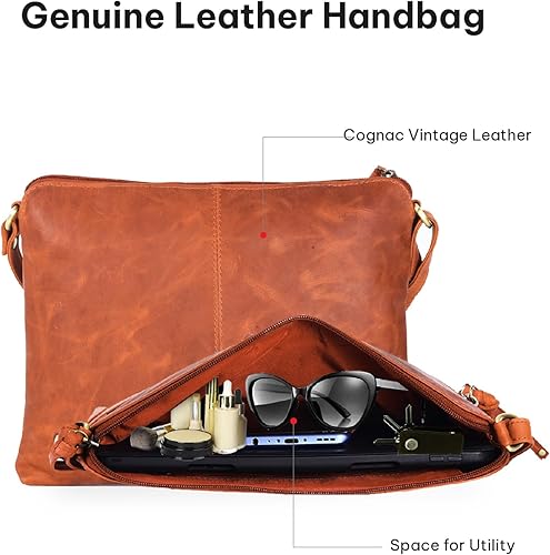 Miniatura 4 de VALENCHI - Bolso cruzado de cuero genuino para mujer bolso de hombro para mujer hecho a mano Lb-02 Brown Hunter, Brown Oily Hunter, Cognac Milled