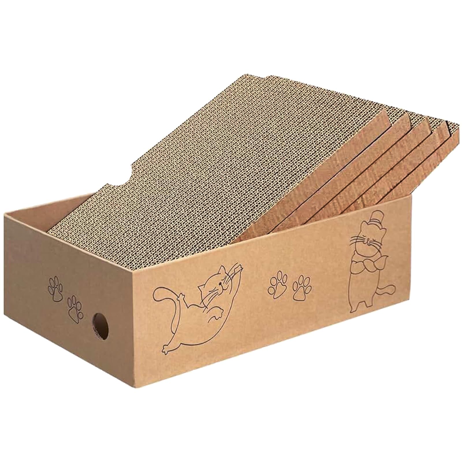 Cat Scratcher Cardboard Box 42*26*13cm, 5pcs Reversible Cats Scratching Board with 1 Box,Corrugated Scratch Bed for Indoor Kitty, 5 in 1 Replacement Cardboard Refill Pad for Cats to Scratch,Rest,Play