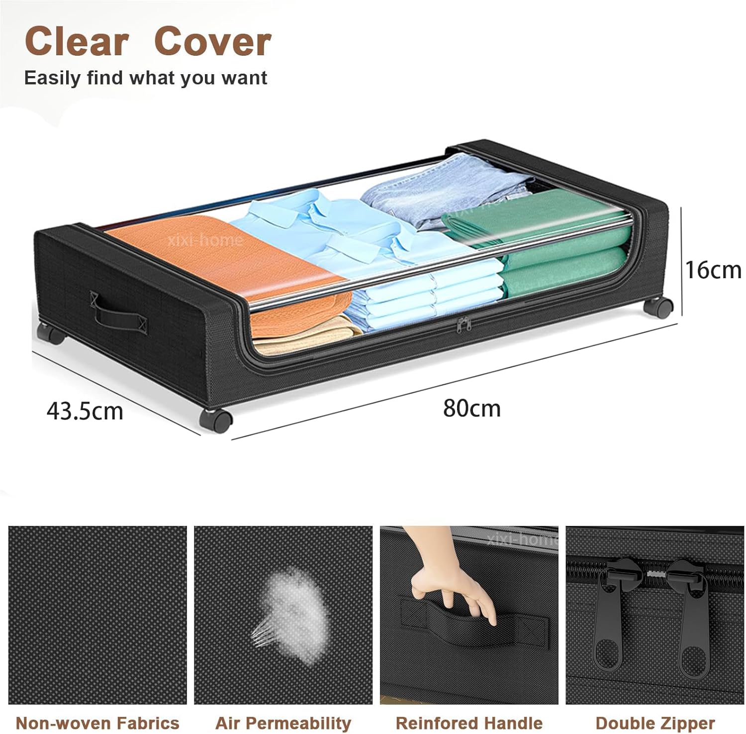 Under Bed Storage with Wheels,2 Pack Rolling Under Bed Storage Bins with Clear Lids and Handles,Underbed Shoe Storage Organizer,UnderBed Storage Containers for Clothes (Rectangular,Gray)