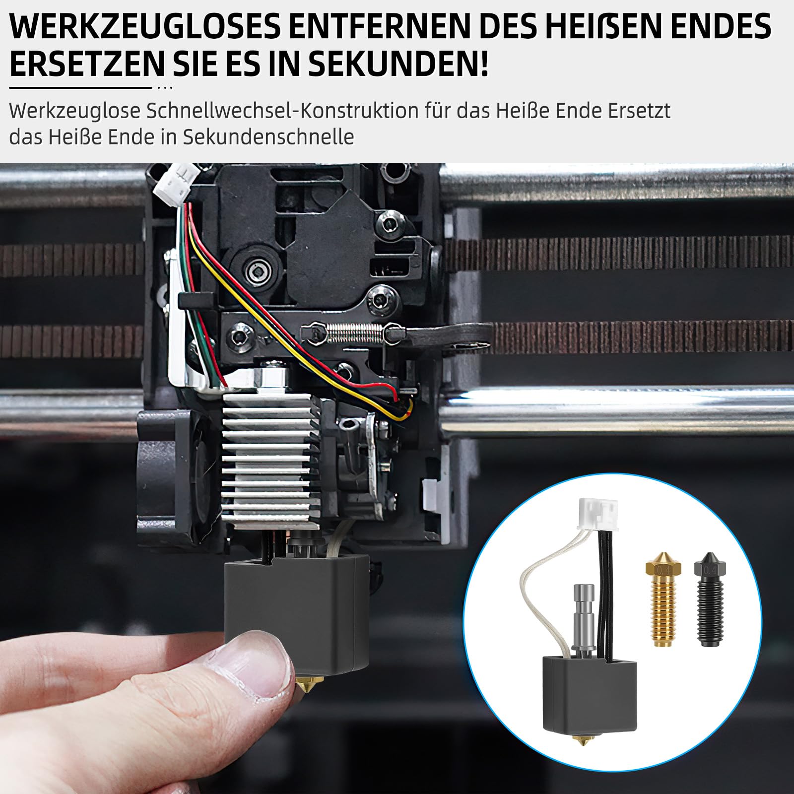 Kobra S1/S1 Combo drukarka 3D Hotend wysoka temperatura Heatbreak – dysza mosiężna 0,4 mm zainstalowana + 2 dodatkowe dysze (mosiądz + hartowana stal), Anycubic Kobra S1 Hotend Kit, Quick Swap wysoka
