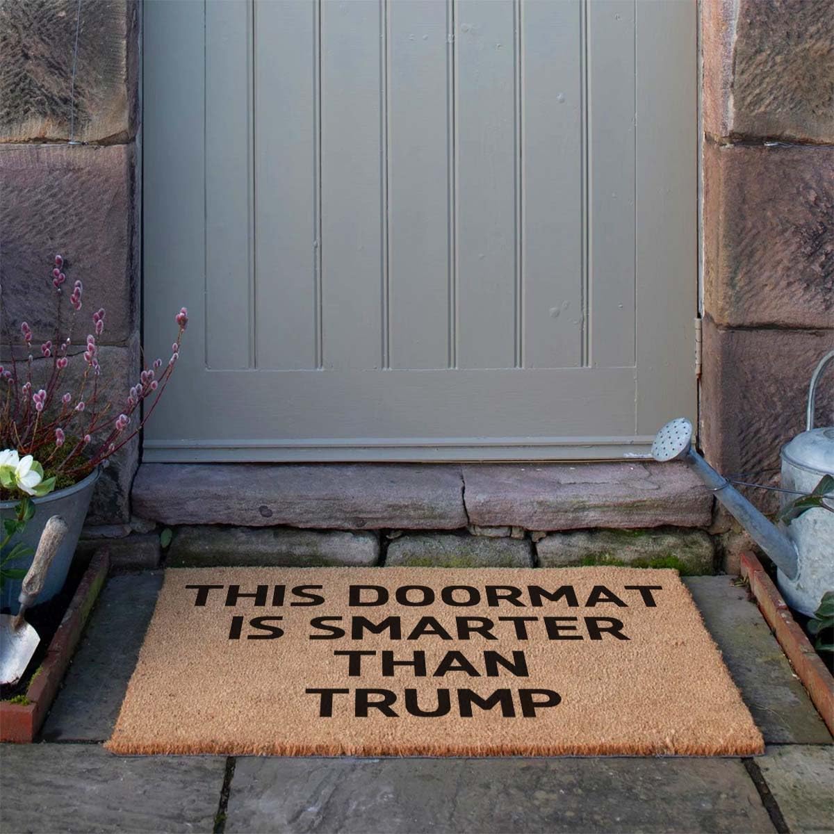 Funny Coir Doormat Welcome Front Porch Decor Mat For The Entrance Way Personalized Rugs with Heavy-Duty Backing Non Slip Outdoor Coir Matt 23.6 x 15.7 inch (This Doormat Is Smarter Than Trump)