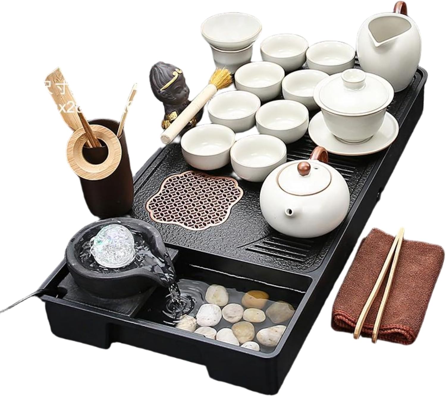 MOYEE 流水茶盘 Chinese Gongfu Tea Tray Purple Sands Ceramic TeaSet,紫砂茶具套装家用功夫茶壶盖碗茶杯办公高档小型茶海茶杯 A122