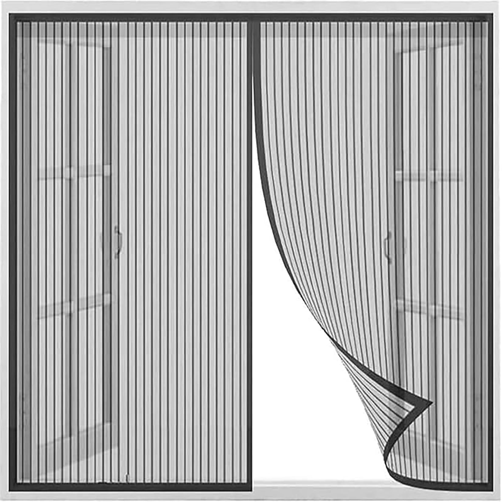 Window Screen Mesh 53 x 130 cm Powerful Magnets Adjustable DIY Window Fly Screen Fly Screens for Keep Bugs/Flys/Mosquitoes Fitted to Multiple Windows, Black