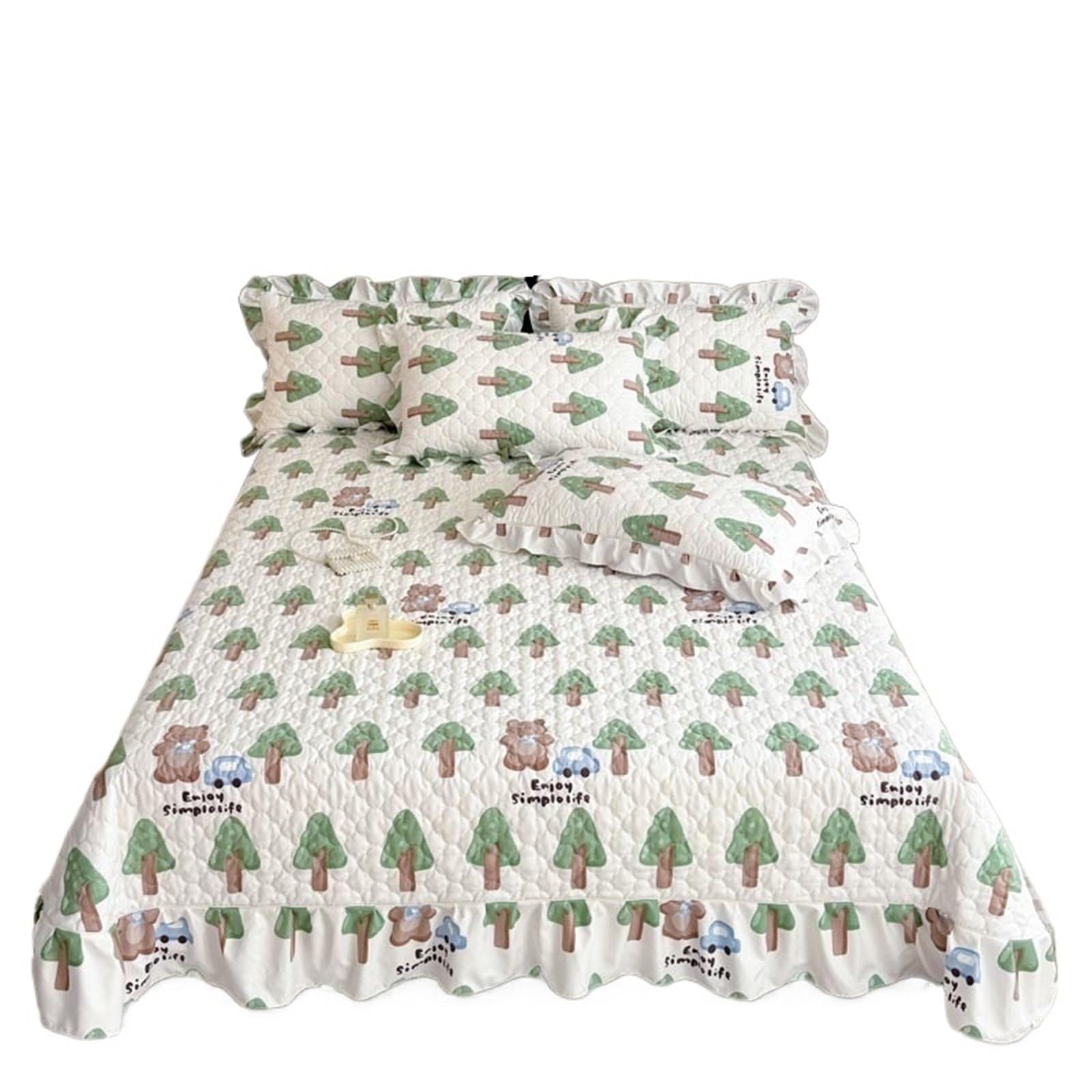 DAJGRHE Bedspread Quilted Bed Cover Ruffles Mattress Protector Thicken Linen(Color10)