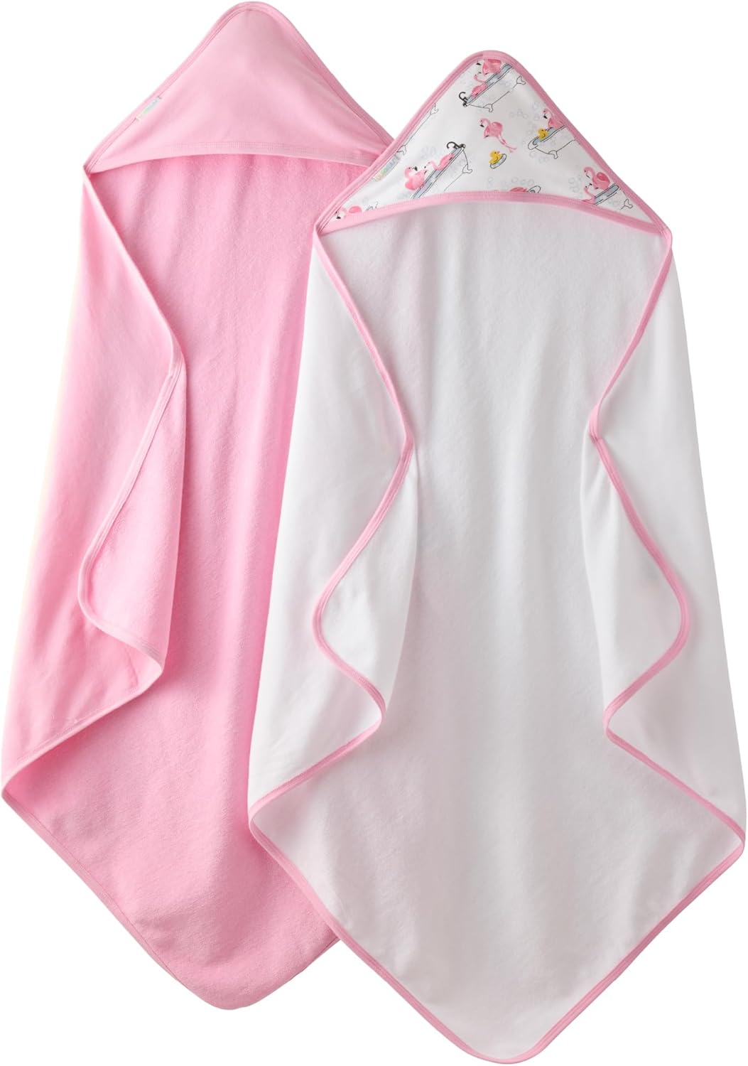 Butterblu Harper - 100% Organic Cotton Hooded Towels in Soft and Absorbent Baby Terry, 2-Pack, Fab Flamingo, One Size