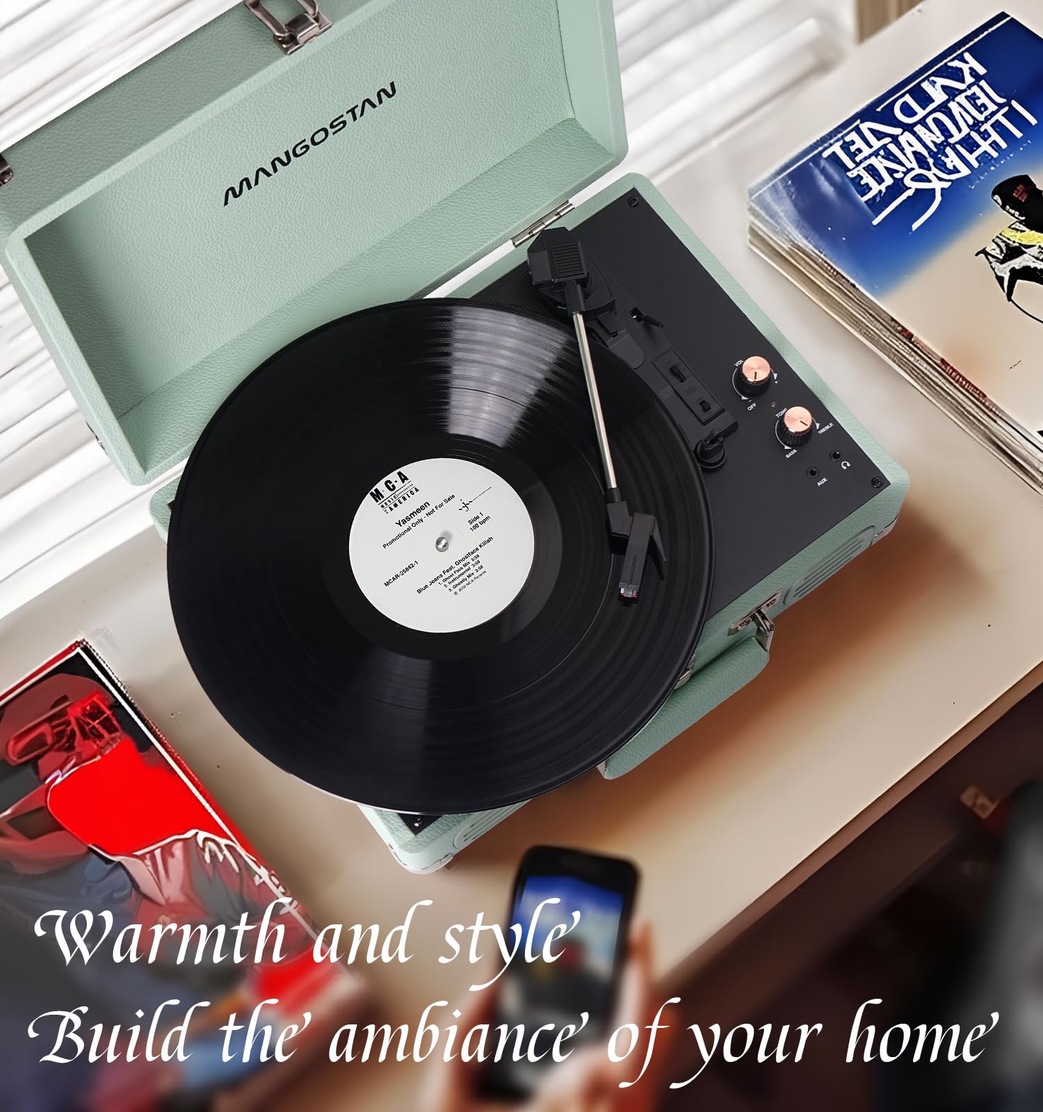 Plattenspieler, 3 Geschwindigkeiten, Bluetooth, tragbarer Koffer, Vinyl-Phonograph mit integriertem Bass und Lautsprechern, LP-Player mit Riemenantrieb, unterstützt AUX-Eingang