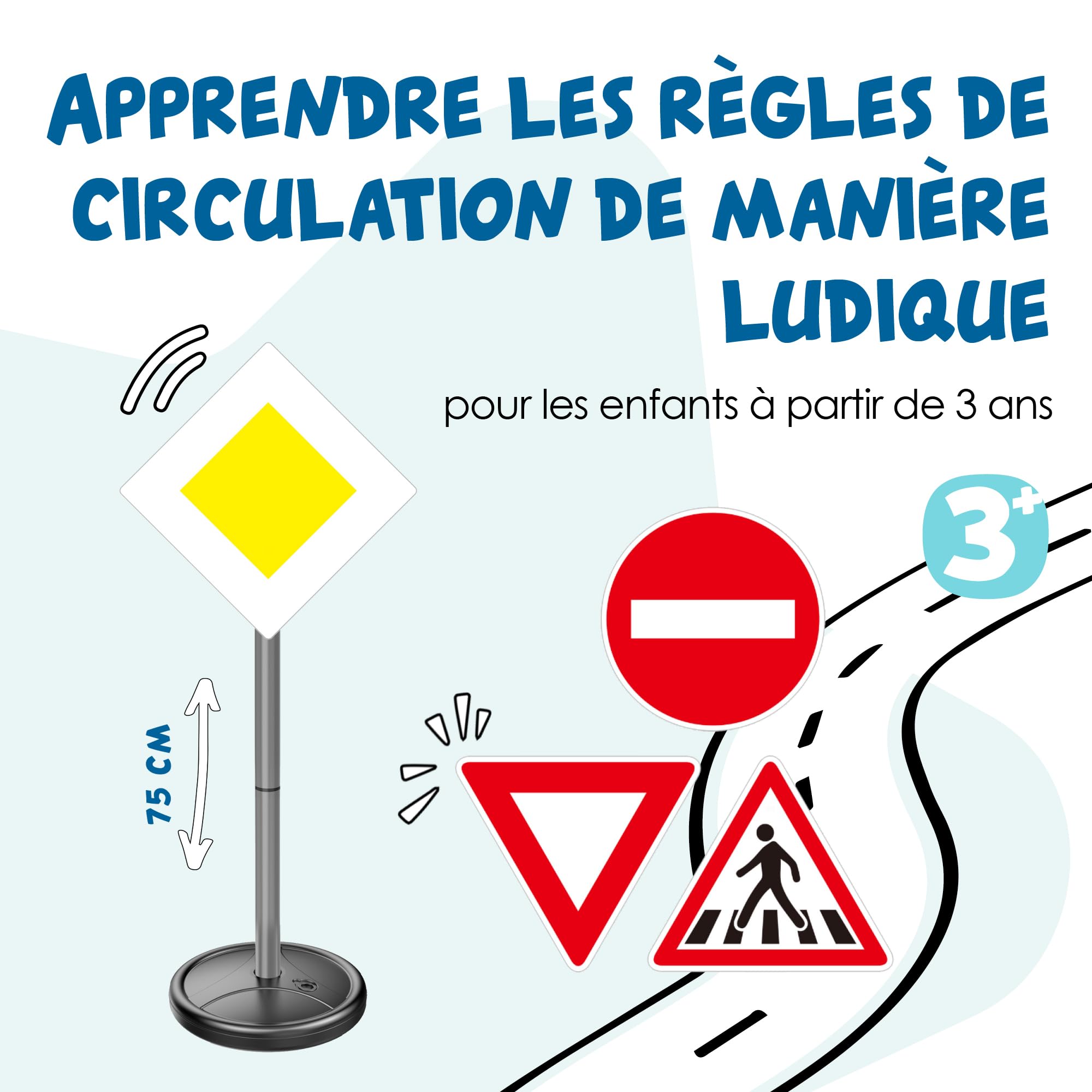 alldoro 60231 Panneaux de signalisation - Lot de 6 Panneaux de signalisation pour Enfants, pour l'éducation routière, Hauteur 75 cm