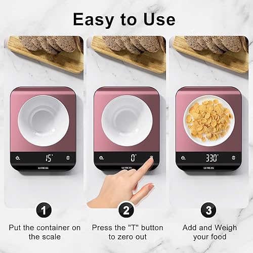 Miniatura 6 de Ultrean Báscula de alimentos, báscula digital de cocina con pantalla LED, peso gramos y onzas para hornear cocinar, 6 unidades con función de tara