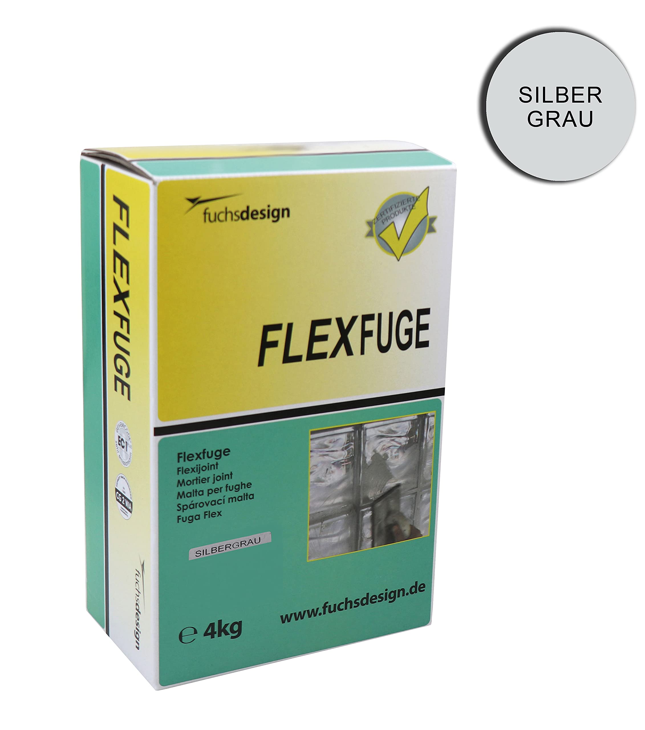 Fuchs Design Flex Fuge Silbergrau. Geeignet für die Verfugung von Glasbausteinen im Innen- und Außenbereich, 4 Kg Fugenmörtel