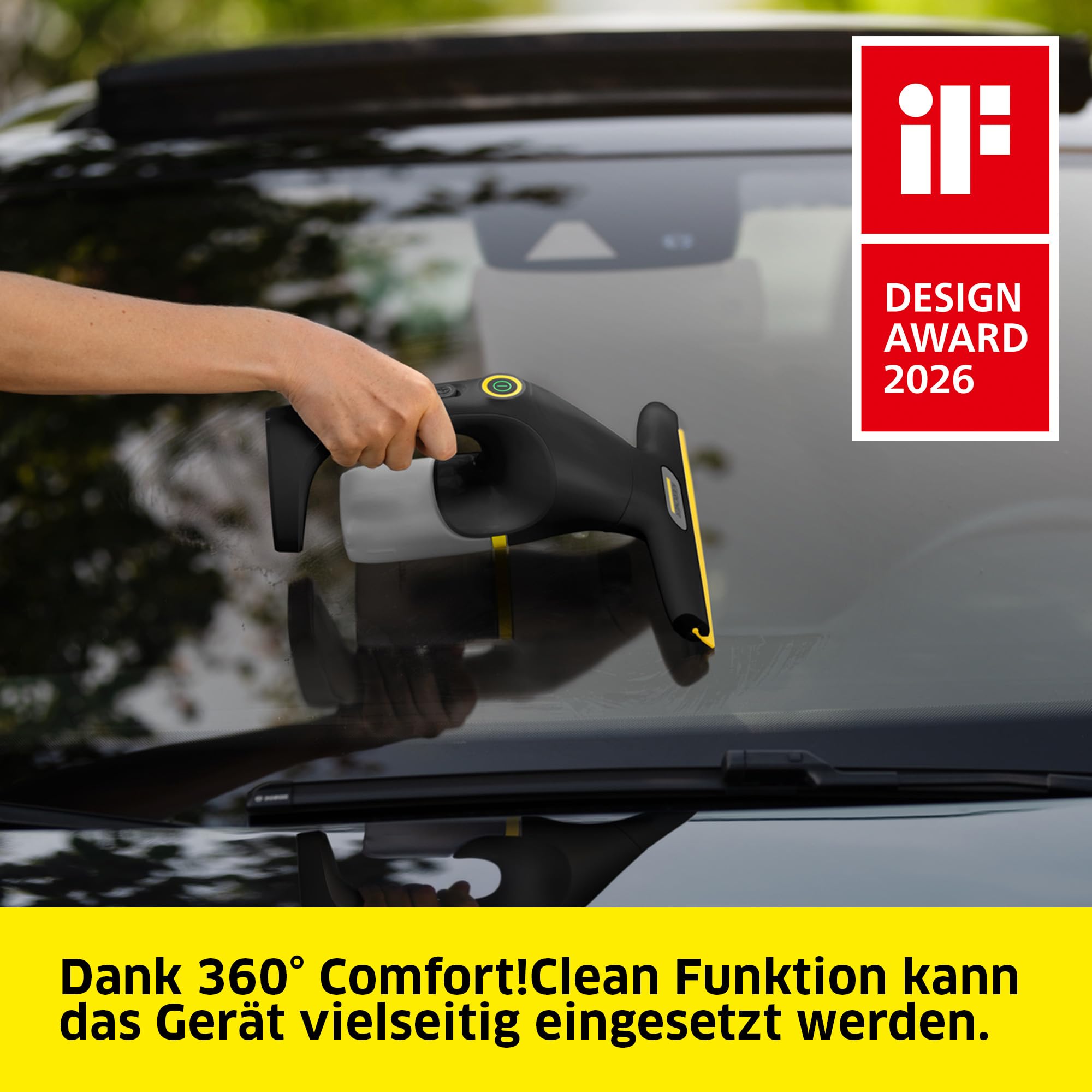 Kärcher Akku-Fenstersauger WV Compact Care Extra+ Black 360°-Einsatz 100ml Tank Inkl. Sprühflasche Mikrofaser-Wischbezug Fensterreiniger 500ml