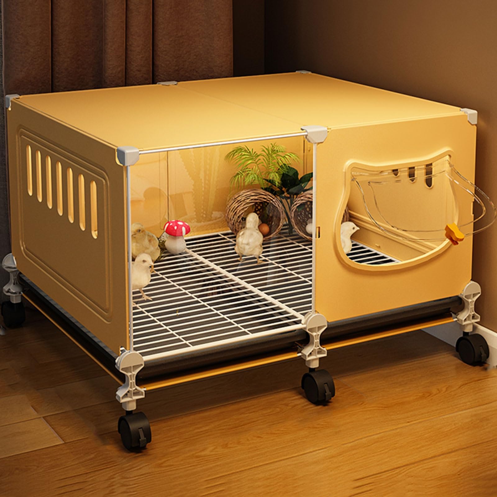 Kurnik Dla Kur Wykonane Z PP I Żelaza Urządzenie Z Bocznym Panelem Wentylacyjnym Kurnik Spacerowy Przezroczysta Konstrukcja Panelu Różne Rozmiary(Yellow,70 * 45 * 45CM)