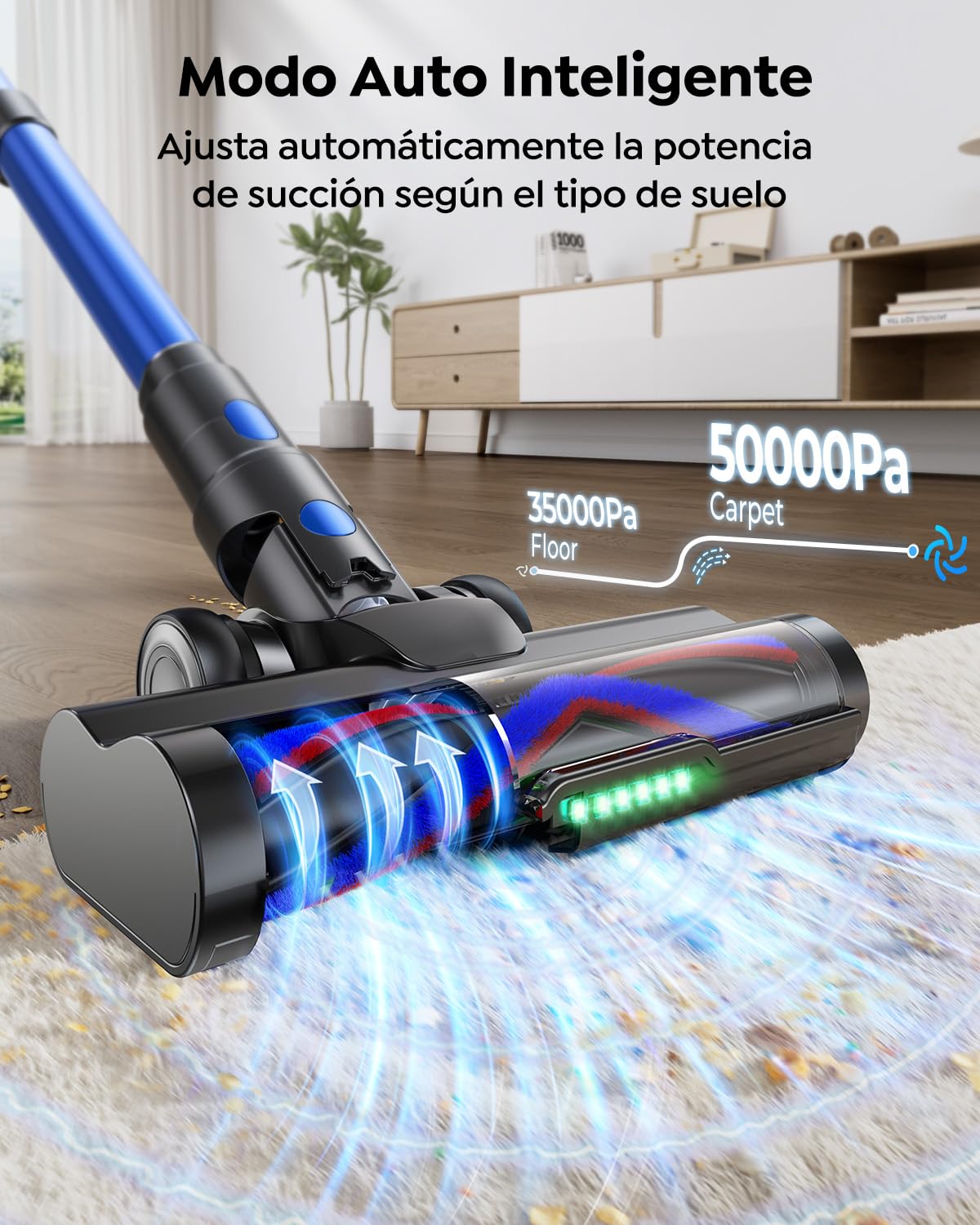 Aspiradora sin Cable 600W/50KPA/65Min(ECO), Escoba Aspiradora sin Cable Vertical X13 con Adaptador curvo de 90°, AUTO Modo, Carga de Pared, Aromaterapia, Manguera de 1M, para Cabello/Alfombras/Pisos
