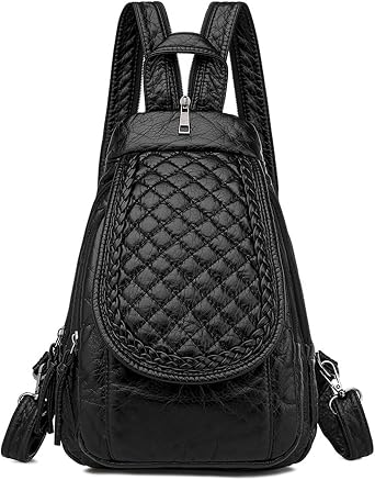 Mini Backpack Womens 3-Way Adult Black Backpack Fashionable PU Leather Backpack Shoulder Bag Handbag