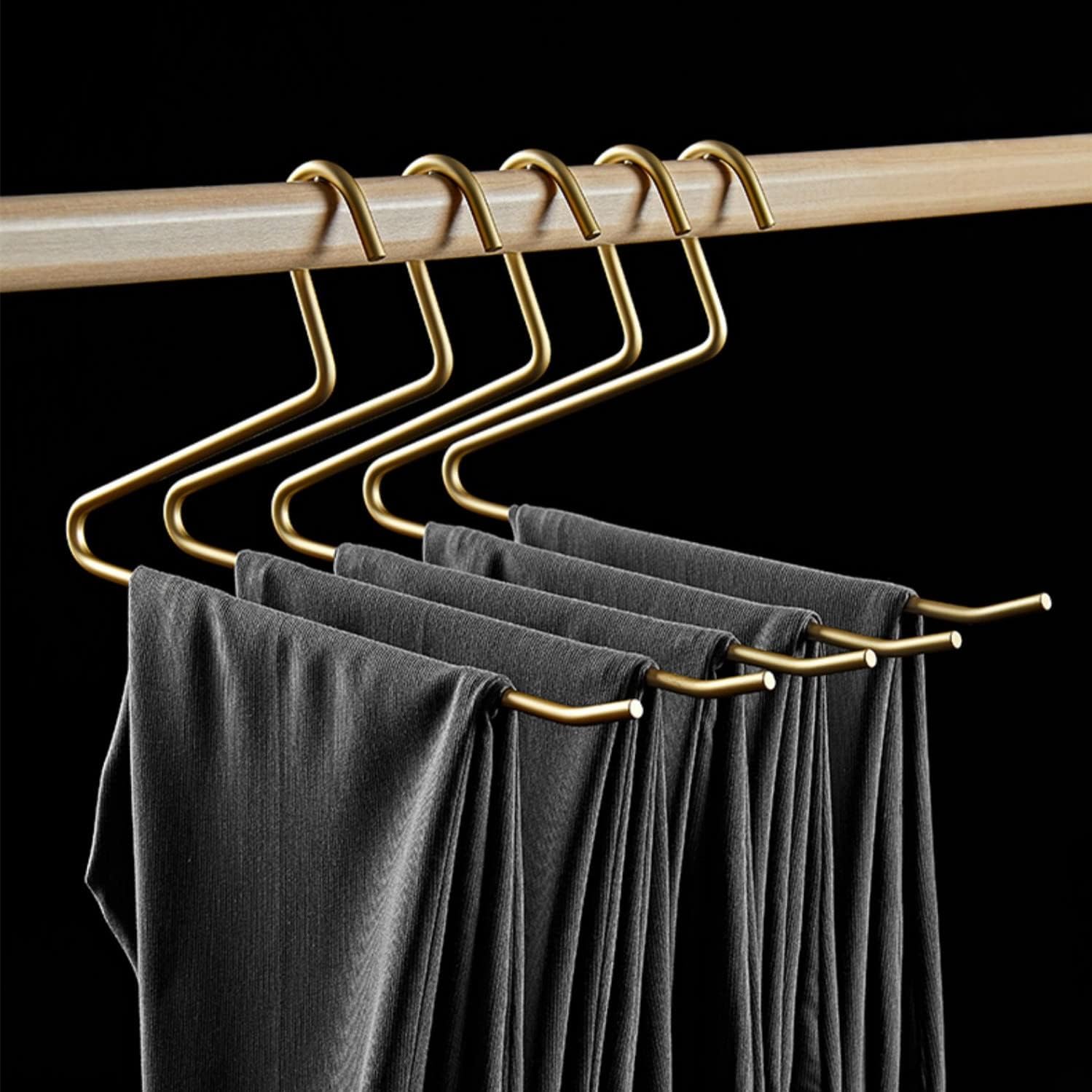 5pcs Aluminum Alloy Trousers Hangers Household Clothes Organizer Wardrobe Space Saving Pants Storage Hanger Trousers Drying Rack,Gold