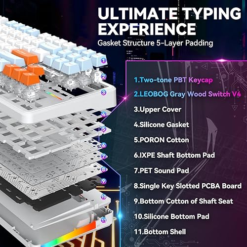 Miniatura 4 de Aula F87 Pro Wireless Mechanical Keyboard, Tri-Mode Bluetooth2.4GUSB-C Hot-Swappable RGB Gaming Keyboard, Gasket Mount, 4000mAh, for WindowsMac