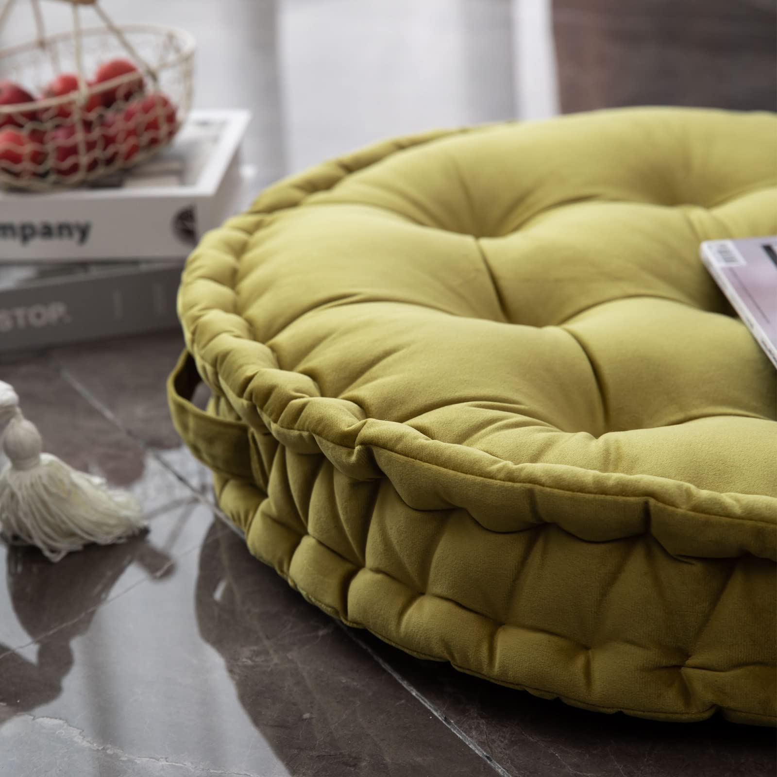 Cuscino Da Pavimento Rotondo In Velluto Olandese - Morbido E Comodo Per Yoga, Meditazione E Relax - Foto 5