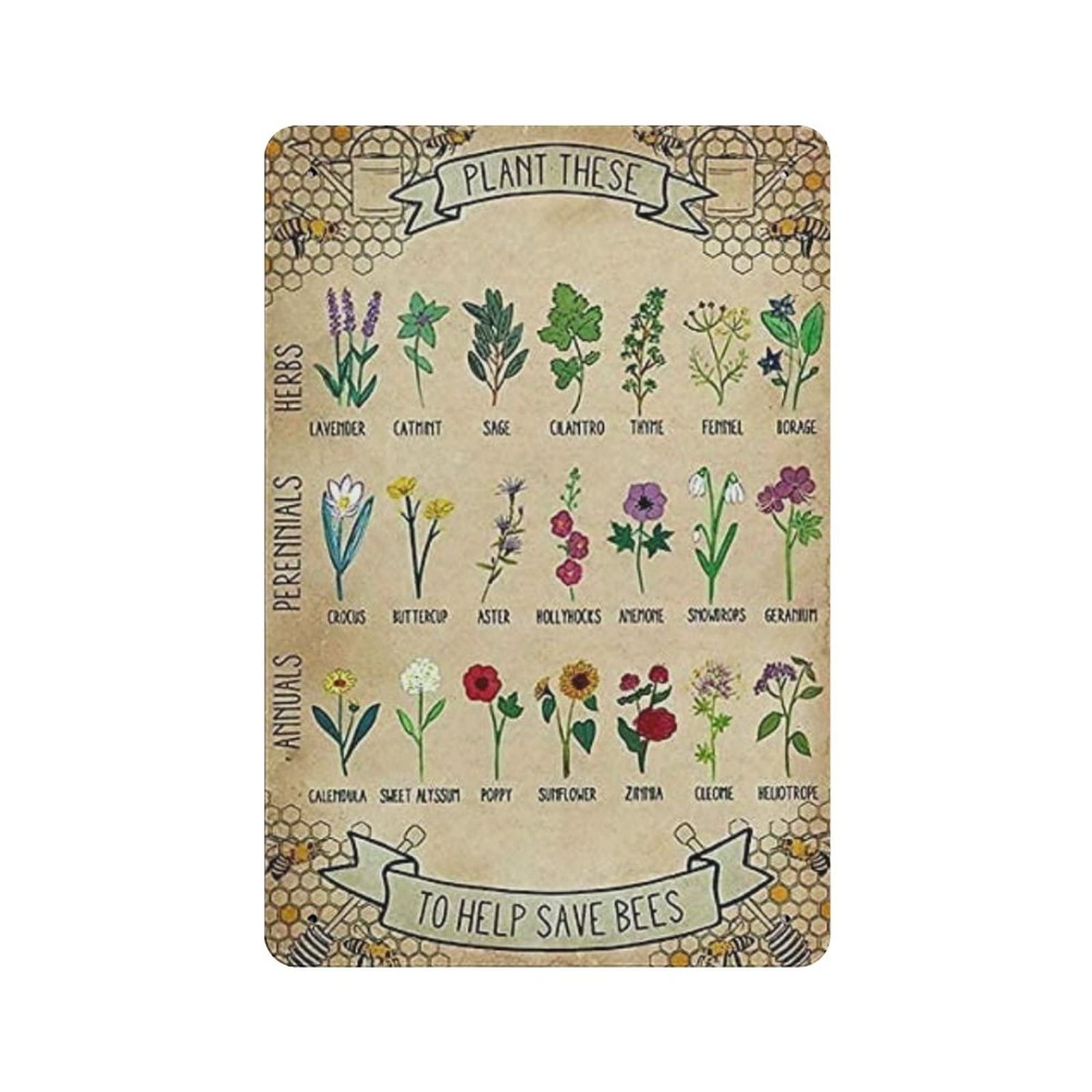 AOOEDM Plant These to Help Save Bees Vintage Tin Sign Metal Tin Signs for Man Cave Funny Art Wall Plaque Kitchen Bar Pub Coffee Shop Wall Decor