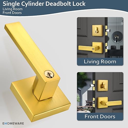 Miniatura 3 de KAMIST Juego de 5 manijas de puerta con cerrojo de un solo cilindro, manija de puerta de entrada y cerradura de cerrojo y llave, juego de manijas de