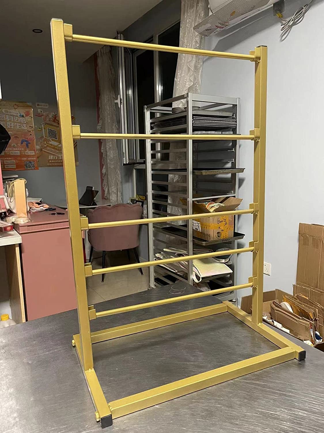 Organizador de almacenamiento de metal – 5 niveles comerciales de cintas para sala de manualidades, tienda de flores, sala de costura, soporte extraíble para barra