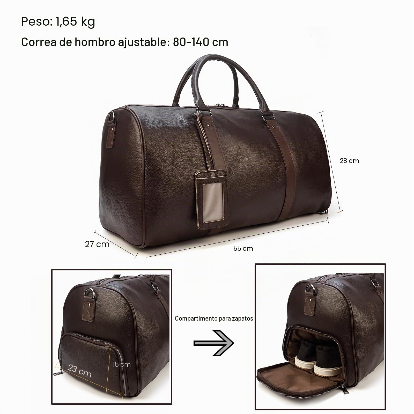 Luufan Unisex Bolsa de Viaje de Cuero Bolsa de Viaje de Fin de Semana de época