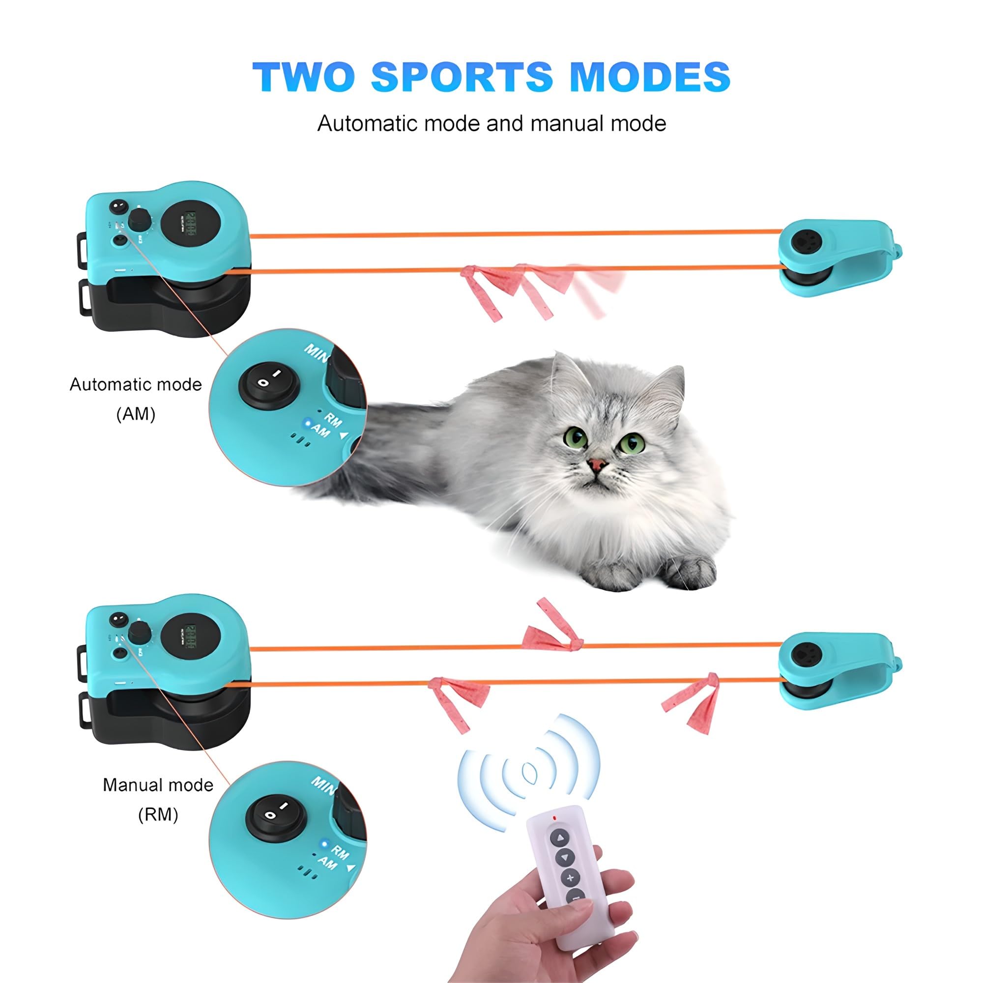 Jouet interactif pour chat pour jouer à l'intérieur, télécommande électronique automatique avec corde mobile pour encourager la course, la poursuite et l'exercice