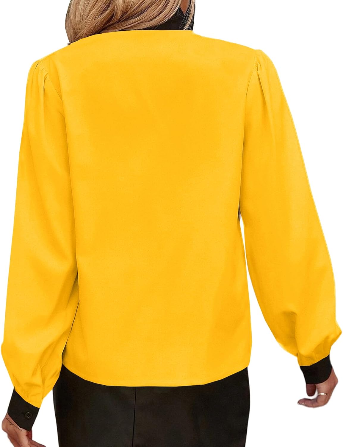 Avanova Women Tie Neck Bishop Long Sleeve Shirts Casual Work Blouses Tops - Image 2