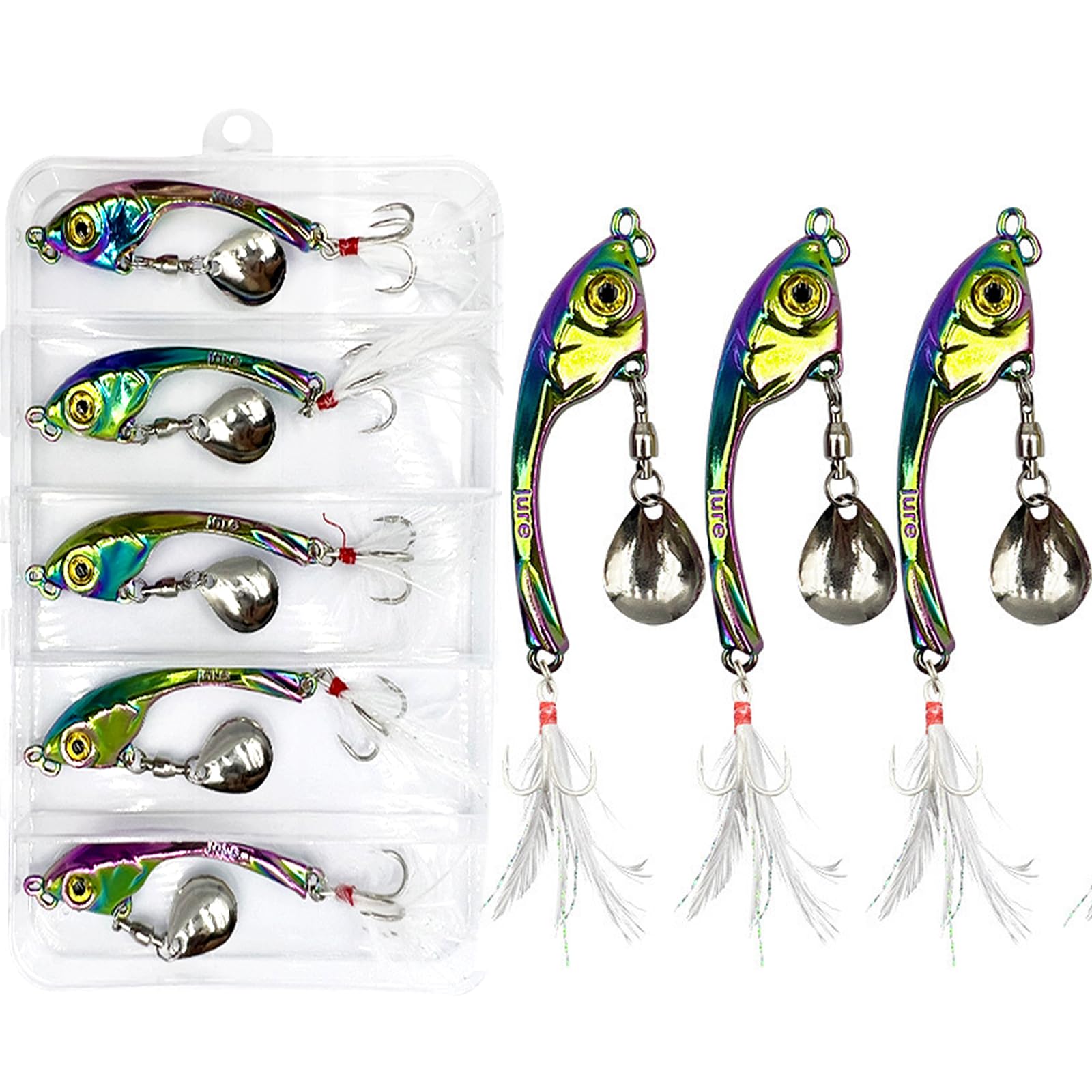 5 sztuk jig Spinner zestaw 15 g w pudełku na przynęty, metalowa łyżka, spinner, spinner do okonia, szczupaków, sandaczy, kleni, prezentów wędkarskich dla mężczyzn, przynęty wędkarskie do wody