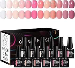 MEET ACROSS One Step Gel Polish Nude Pink Peach 3-in-1 Gel Nail Polish Set Skin Tones Neutral Soak Off Gel Nail Kit Manicure DIY Nail Art Salon Home Gift 12pcs*7ml