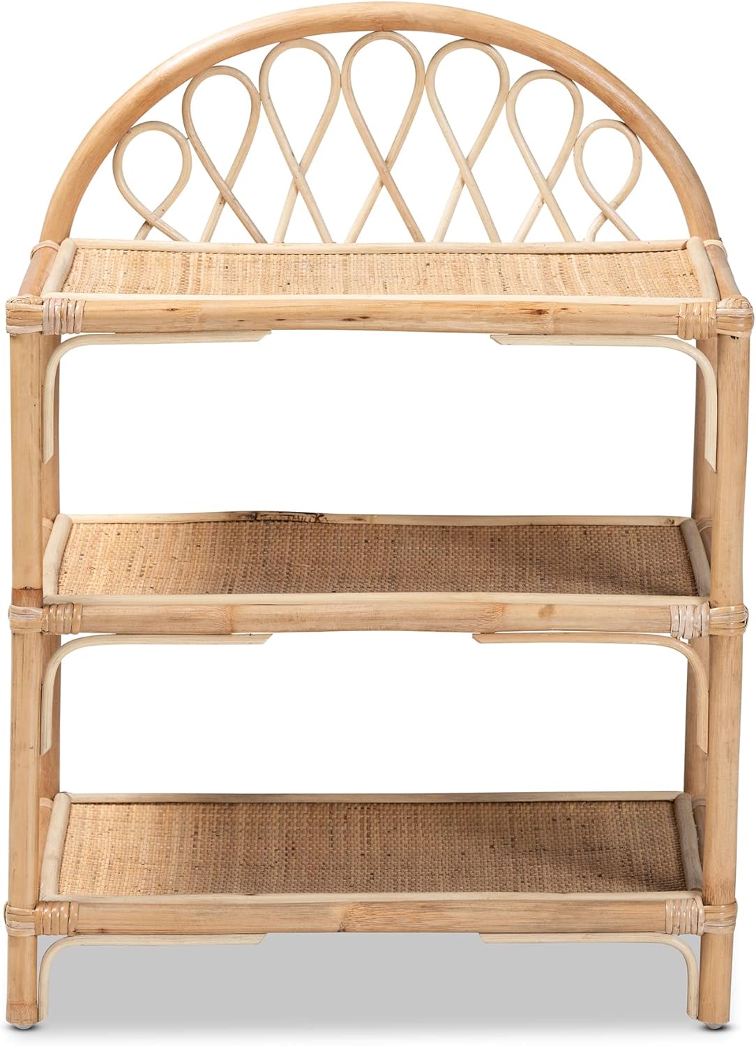 bali & pari Redell Modern Bohemian Natural Rattan 3-Tier Display Shelf