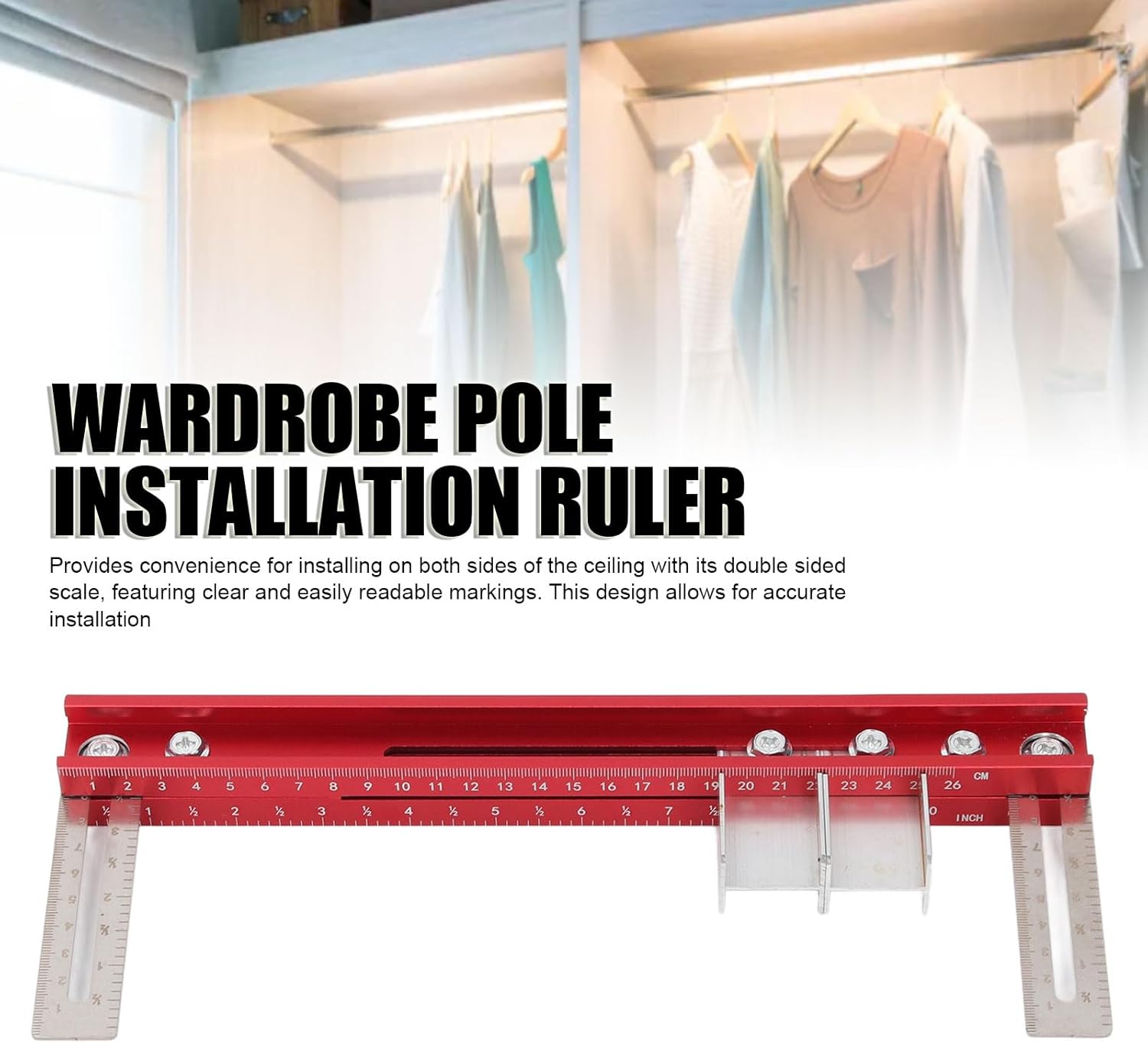 Wardrobe Pole Installation Locator, Quick and Accurate, Flange Auxiliary Tool, Double Sided Scale, Flexible Adjustment, Made of Aluminum Alloy, Excellent Structural Reliability