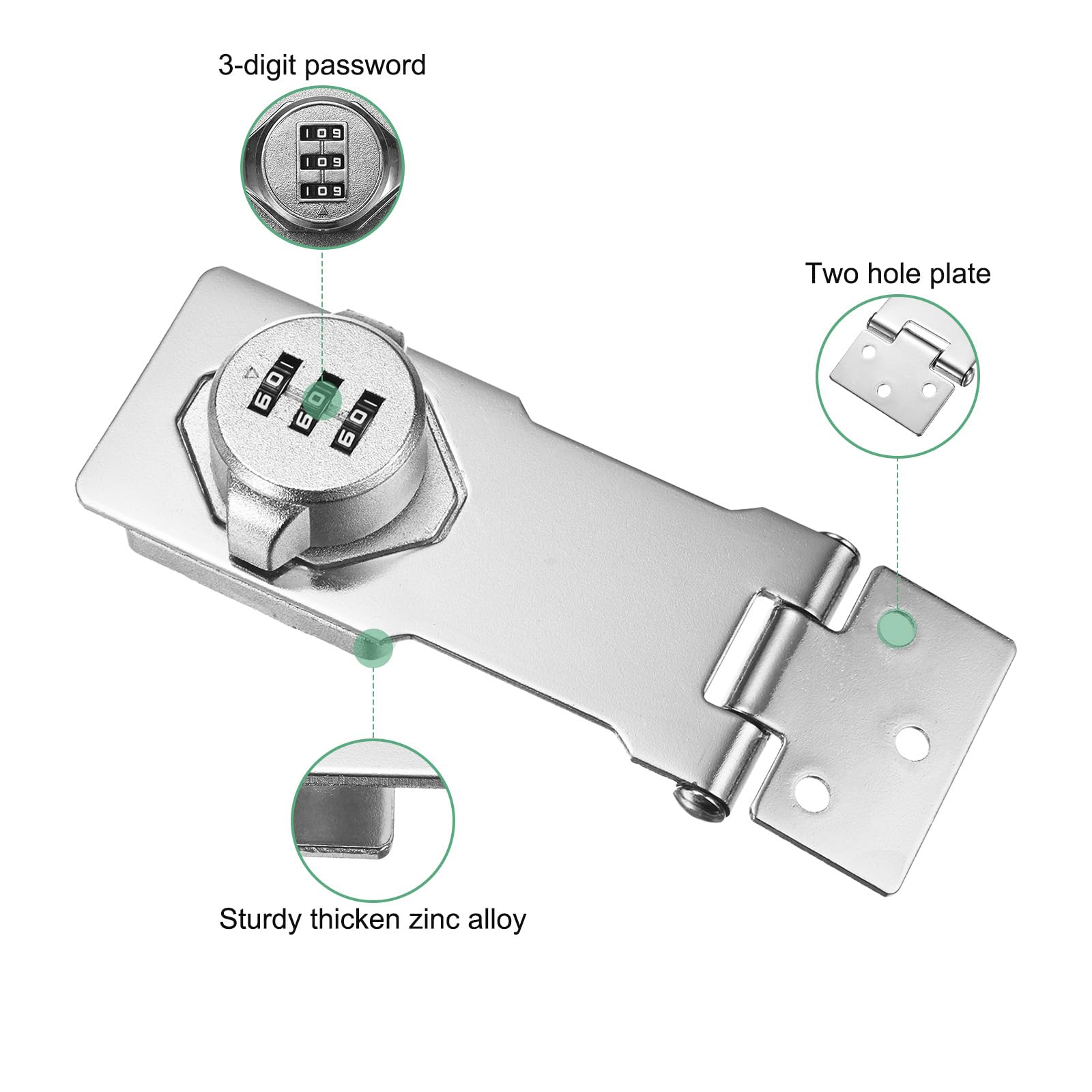 M METERXITY 2-Pack Keyless Combination Lock, 4.3" Zinc Alloy Mechanical Password Twist Knob Hasp Locks Latch - Image 2