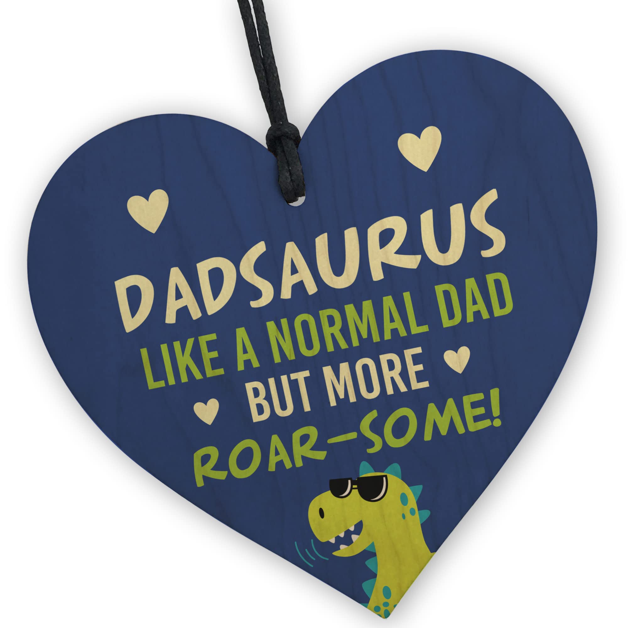Red Ocean Funny Dadsaurus Like a Normal Dad But More Roar-Some, Wooden Heart, Novelty Gift for Dad, Birthday, Christmas, Fathers Day, Gift for Any Occasion