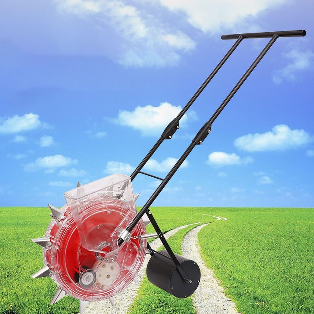 ZMJGLL Hand-Push Garden Seeder,Precision Manual Push Seeder with 12 Seeding Ports, Row Planter Roller Seeding and Fertilizer Applicator, Portable Lawn & Garden Spreaders