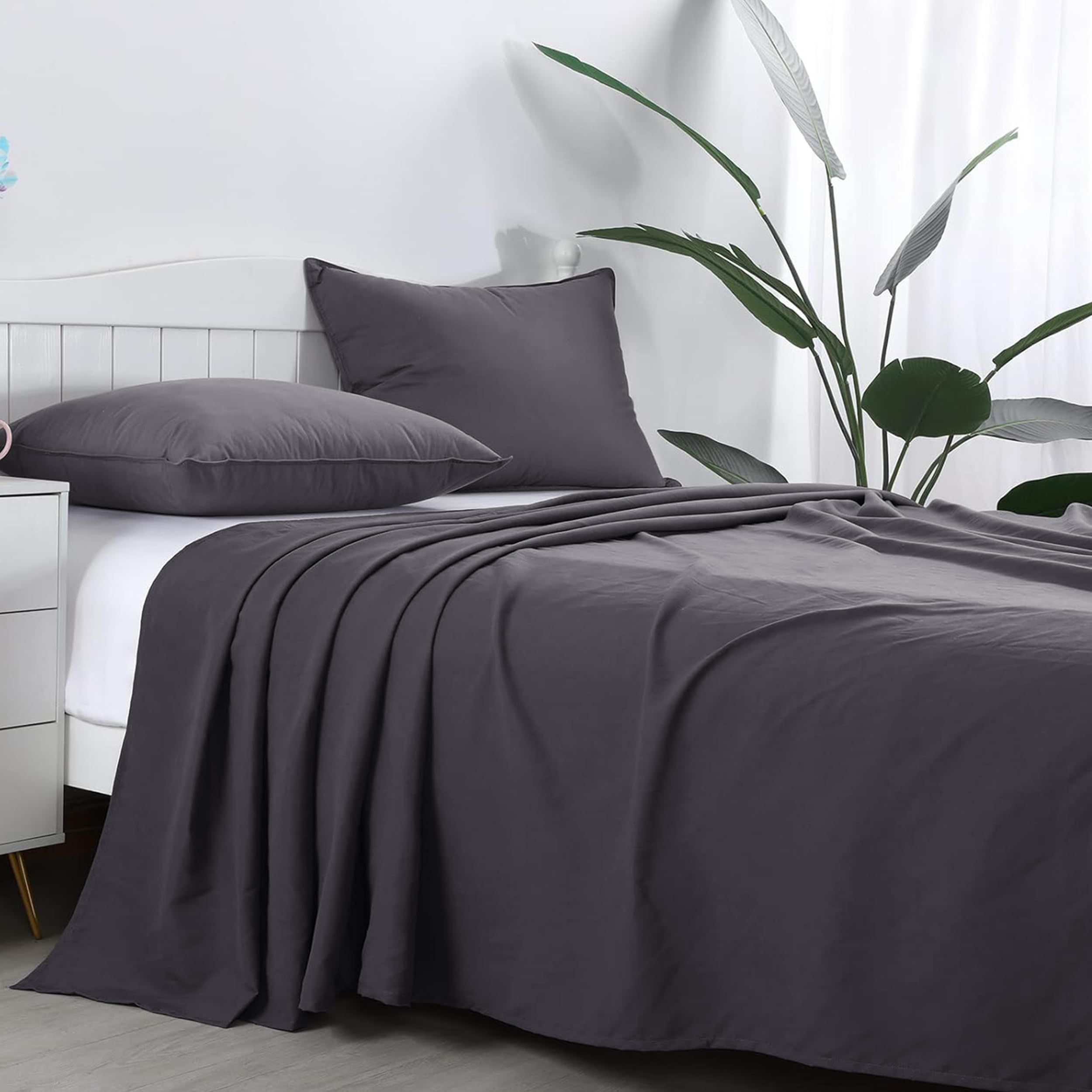 Drap Plat Super King 100% Coton Égyptien 200 Fils - Gris, 270x310cm - Qualité Hôtelière