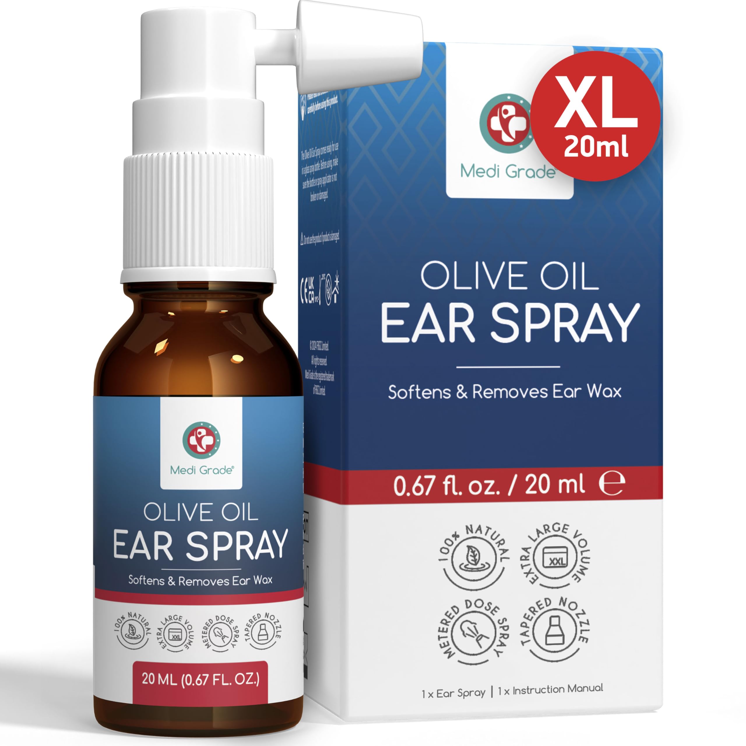 Olive Oil Ear Spray for Wax Removal and Blocked Ears, 20ml – 100% Natural Ear Oil Spray Softens and Removes Hardened Earwax Buildup – Over 50 Sprays for Effective Ear Cleaning