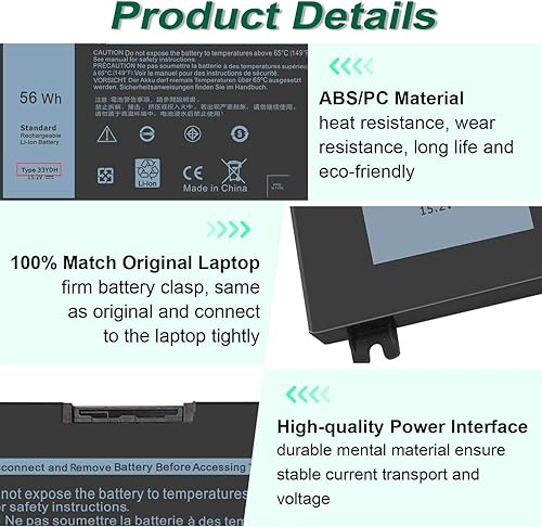 Miniatura 3 de DMKAOLLK Batería de portátil de 56 WH 33 YDH para Dell Inspiron 17 7000 7778 7779 7786 7773 15 7577 G3 3579 3779 G5 5587 G7 7588 Latitude 13 3380 14