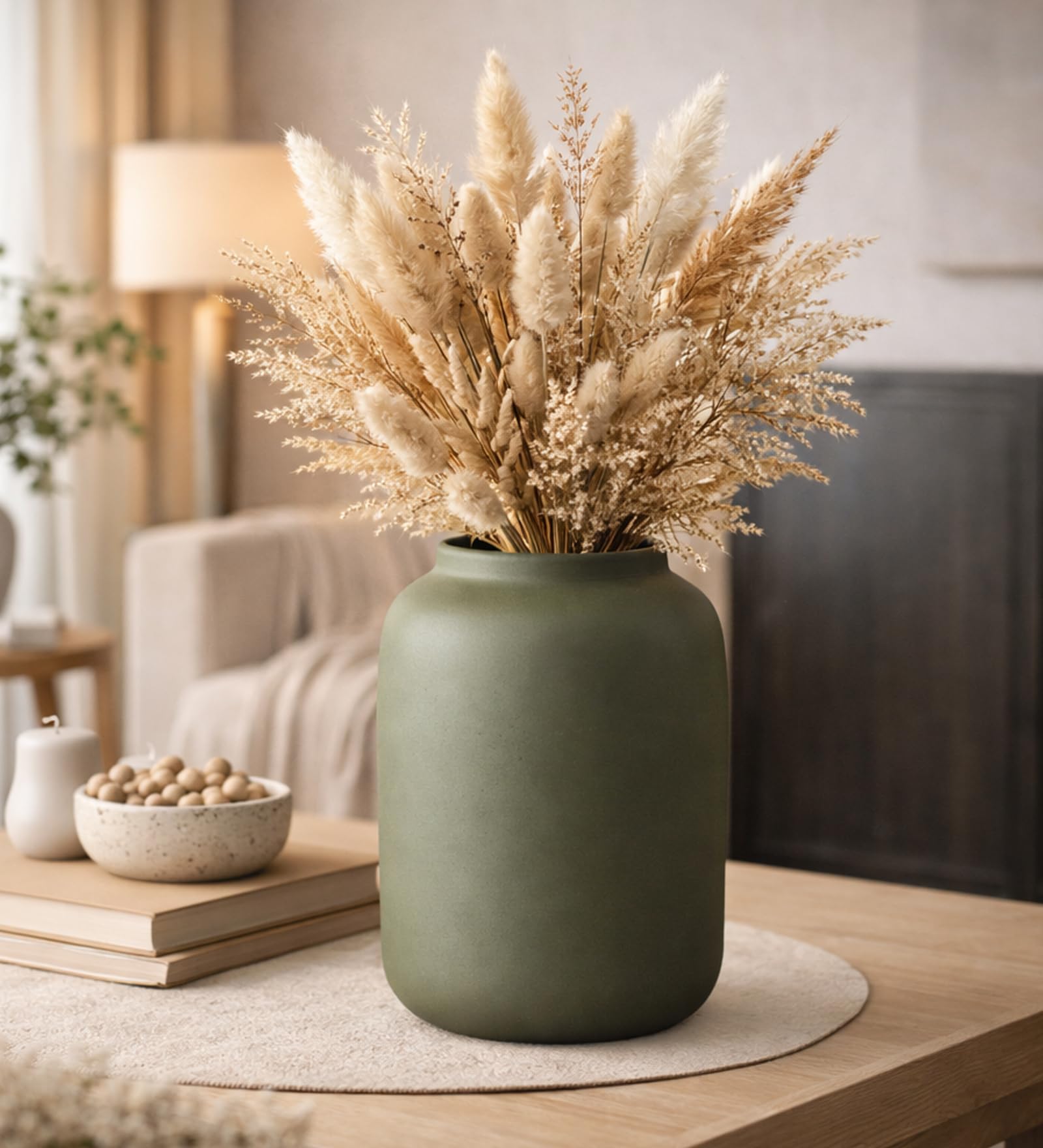 Handmade Olive Green Metal Flower Vase – 9 Inch Textured Powder Coated Iron Decorative Vase for Living Room, Bedroom, Office Table Décor | Made in India-image-15