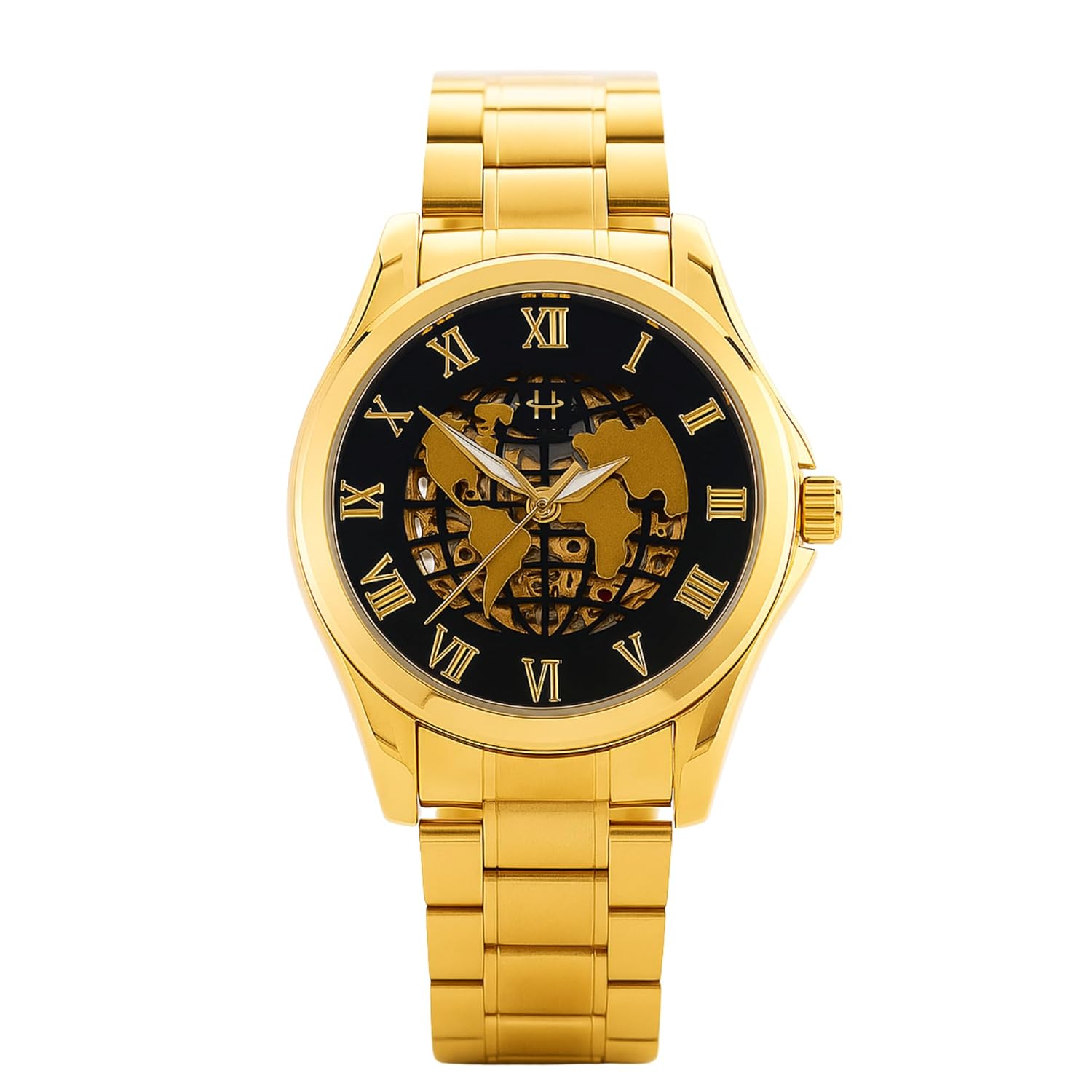 HORAME 43MM Automatic Watch for Man with Skeleton Dial, 30M Waterproof Self Winding Automatic Mechanical Watch for Man, Luxury Roman Number Golden Metal Watches Men with Stainless Steel Chain