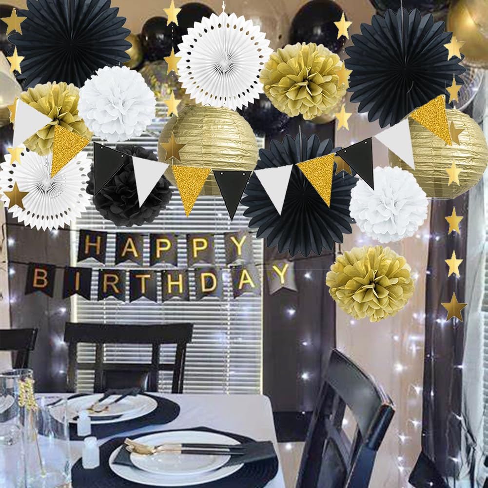 Unique Party-Deko – 3 Mini-Honeycomb-Dekorationen, 20 Cm, Schwarz/weiß, Für Tischdeko