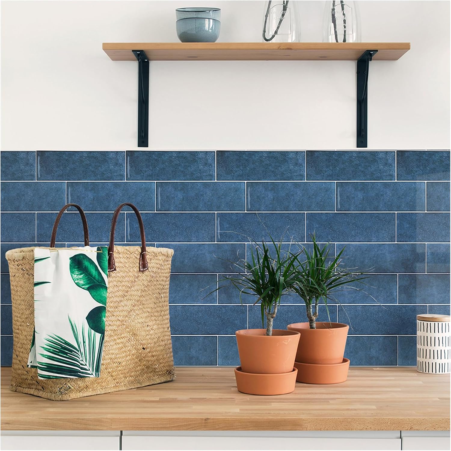 10 PCS Peel and Stick Kitchen Backsplash, 3"x 9" Self-Adhesive Mosaic Sheet Subway Tile, Thicker PVC Wall Tile Stickers for Home Decoration (Dark Blue)