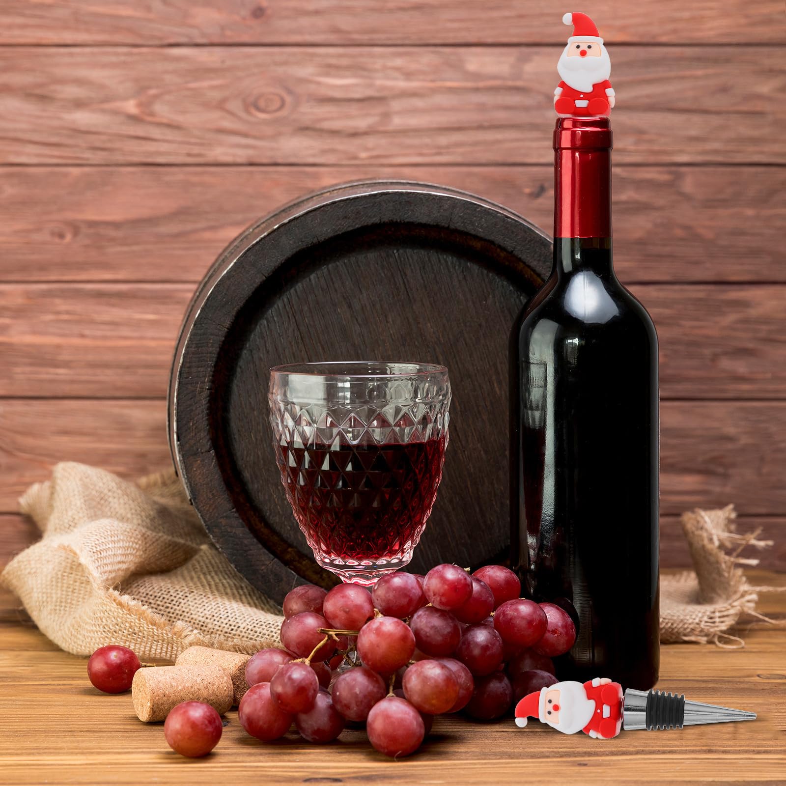 TOYANDONA 20 Piezas Tapón de Botella de Vino de Navidad Papá Noel | Pvc y Aleación de Aluminio, Sellado y Conservación del Aroma, para Fiesta Navideña y Obsequio