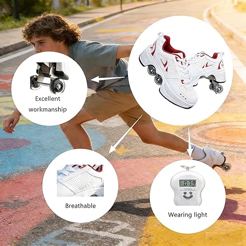 Miniatura 6 de 2-in-1 Roller Skates & Sneakers with Retractable Wheels - Convertible Lightweight Outdoor Fitness Shoes for Women, Men & Children - Unisex Kick