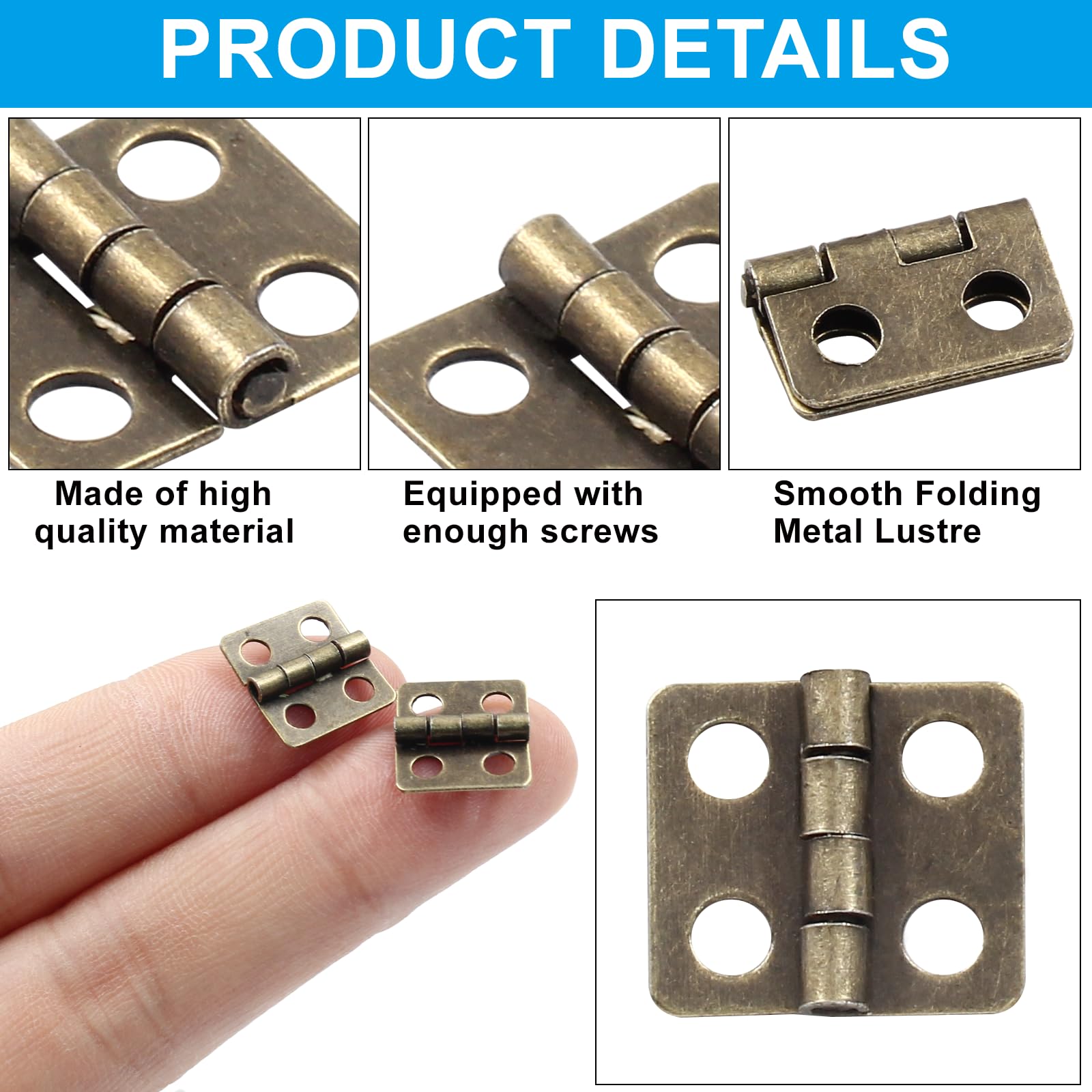 Antique Bronze Mini Hinges - 24 Pack for DIY -4