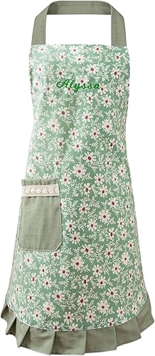 Miniatura 12 de Delantal vintage para mujer con bolsillos, delantales de chef personalizados con nombre para cocina, cocción, hornear, jardinería Rosa (pink lace)