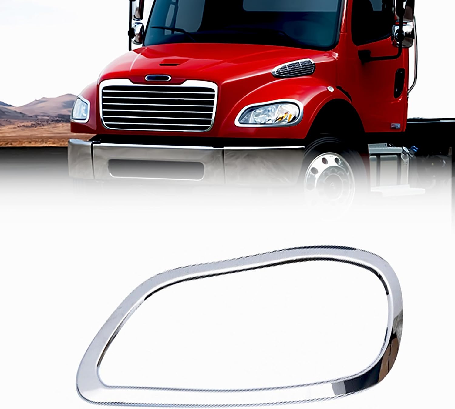 Torque PAIR Chrome Headlight Bezels Replacement for Freightliner M2 M-2 100 106 112 Business Class Trucks Assembly Driver Passenger Side (TRH170300C)