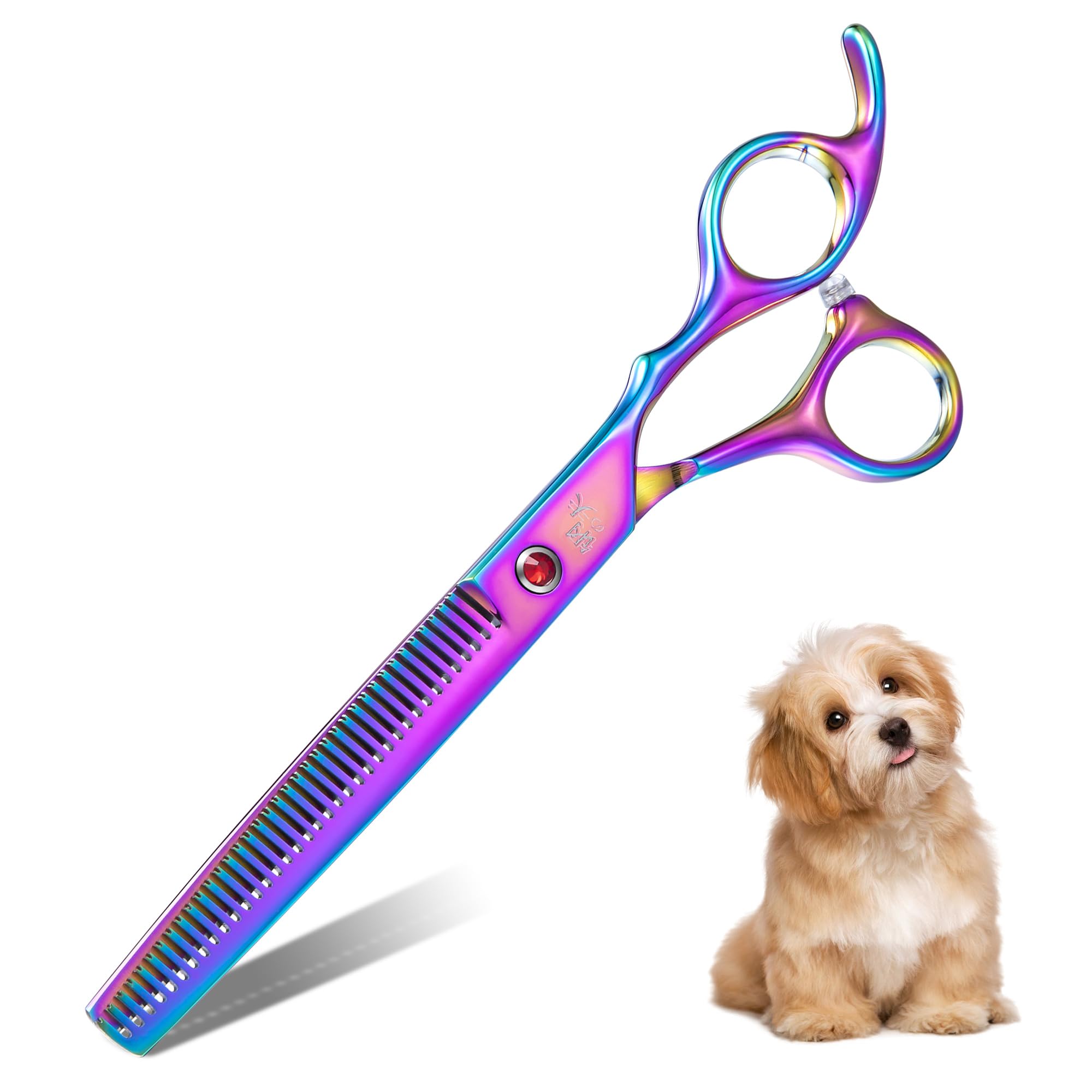 DRGSKL 7 Inch Dog Thinning Scissors for Grooming Rainbow