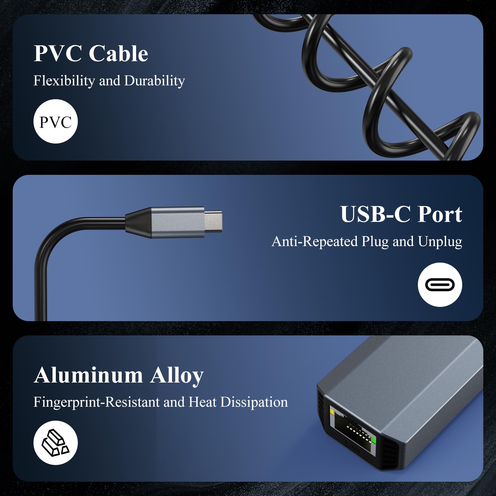 Minthouz Adattatore di rete da USB-C a Ethernet da 5 Gbps, adattatore di rete LAN da RJ45 a USB C 5 Gigabit, custodia in alluminio grigio, dongle di rete da Ethernet a USB, compatibile con laptop