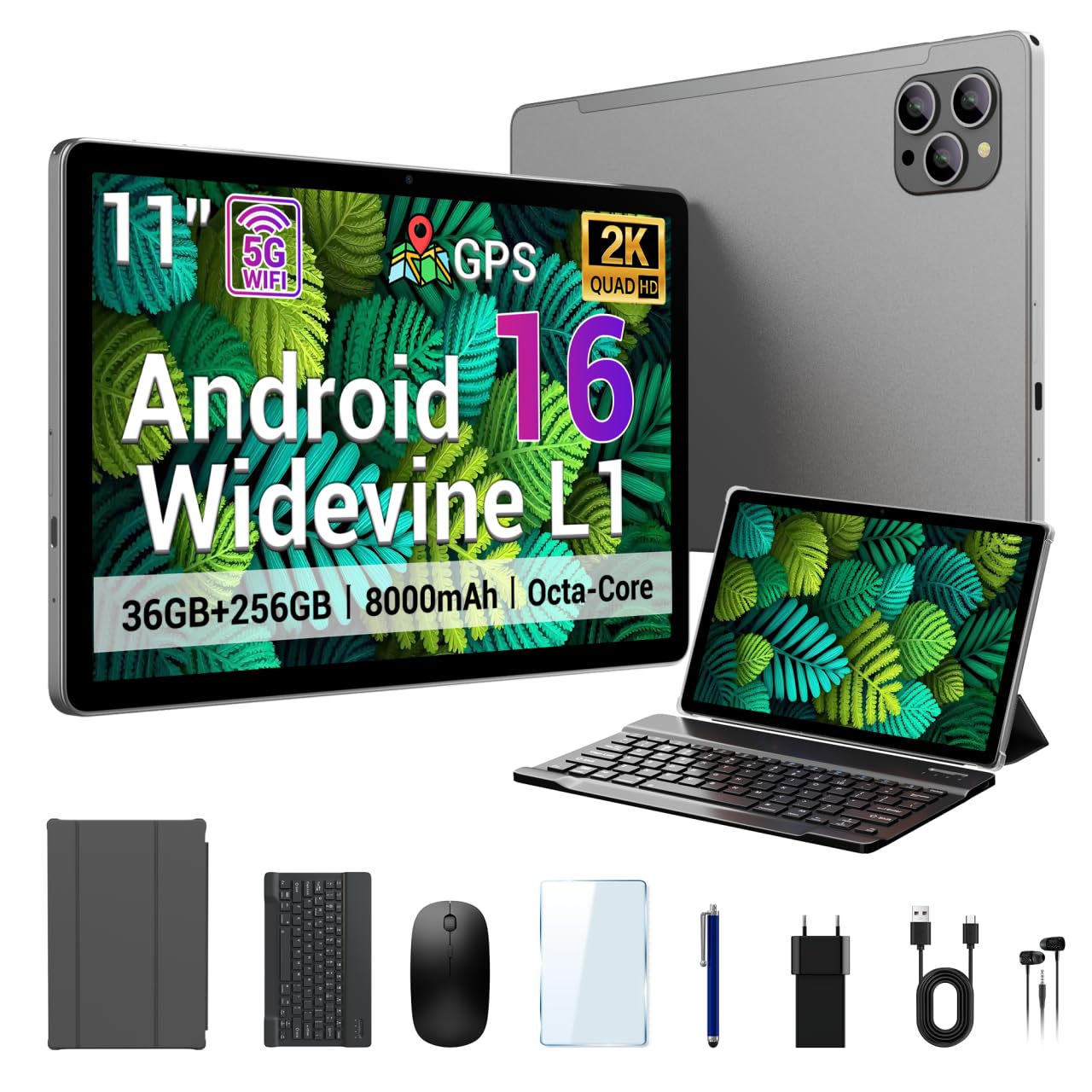 ANTIOXID Tablet 11 Pollici Android 16, 36GB RAM + 512GB ROM, Processore Octa-Core 2GHz,Memoria Espandibile 1TB TF, Batteria 8000mAh Lunga Durata,Tablet con Tastiera Inclusa